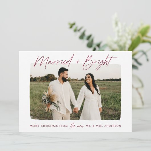 Foto met gehuwd en BrightStor Cranberry Feestdagenkaart (Staand voorkant)