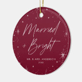 Foto met gehuwde en Bright Cranberry-feestdag Keramisch Ornament (Links)
