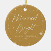 Foto met gehuwde en Bright Gold Holiday Keramisch Ornament (Voorkant)