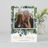 Foto met gehuwde en prettige kerstfeestdagen folie feestdagenkaart (Staand Voorkant)