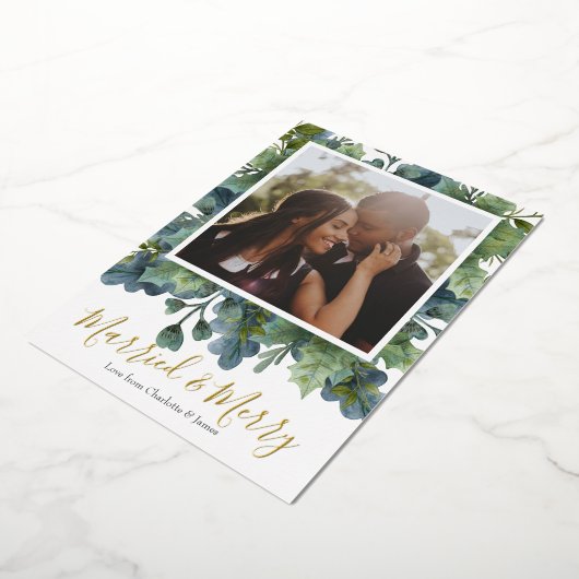 Foto met gehuwde en prettige kerstfeestdagen folie feestdagenkaart (Gedraaid)