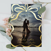 Foto met geinkte linten en strikken folie uitnodiging