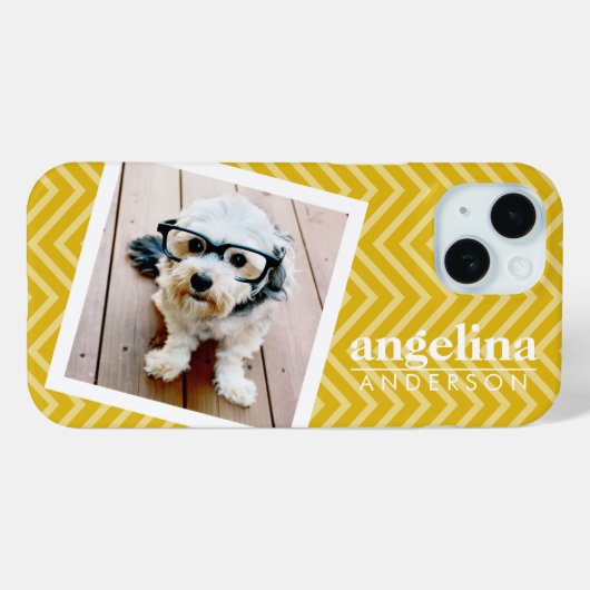 Foto met Gold Chevron Pattern en aangepaste naam Case-Mate iPhone Case (Achterkant (horizontaal))