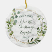 Foto met Gold Marble Greenery voor eerste kerstmis Keramisch Ornament (Voorkant)