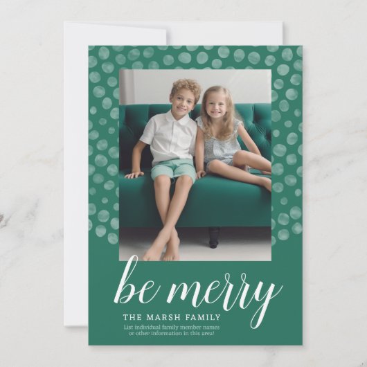 Foto met Green Boho Waterverf Dot Pattern Feestdagenkaart (Voorkant)