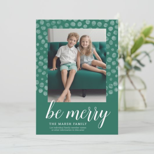 Foto met Green Boho Waterverf Dot Pattern Feestdagenkaart (Staand voorkant)