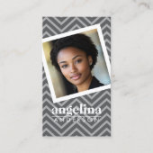 Foto met Grijs Chevron Patroon Custom Name Visitekaartje (Voorkant)