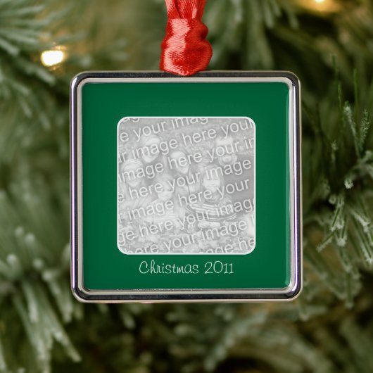 Foto met groene kerstvierkant metalen ornament (Boom)