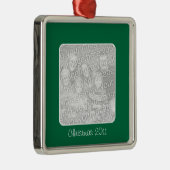 Foto met groene kerstvierkant metalen ornament (Rechts)