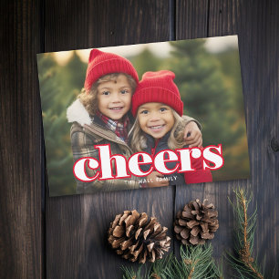 Foto met grote Cheers - Botanische achterkant rood Feestdagenkaart