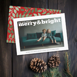 Foto met grote Merry & Bright - botanische achterk Feestdagenkaart