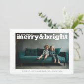 Foto met grote Merry & Bright - botanische achterz Feestdagenkaart (Staand voorkant)