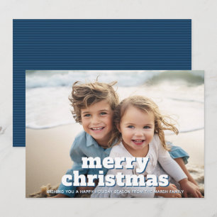 Foto met grote ZALIGE Kerstmis - marineblauw Feestdagenkaart