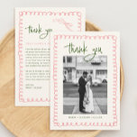 Foto met hand getekend roze en groen huwelijk bedankkaart<br><div class="desc">Hand Drawn Pink and Green Wedding Foto Hartelijk dank</div>