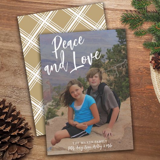 Foto met handgeschreven kerstcadeau Gold Pset Peac Feestdagenkaart