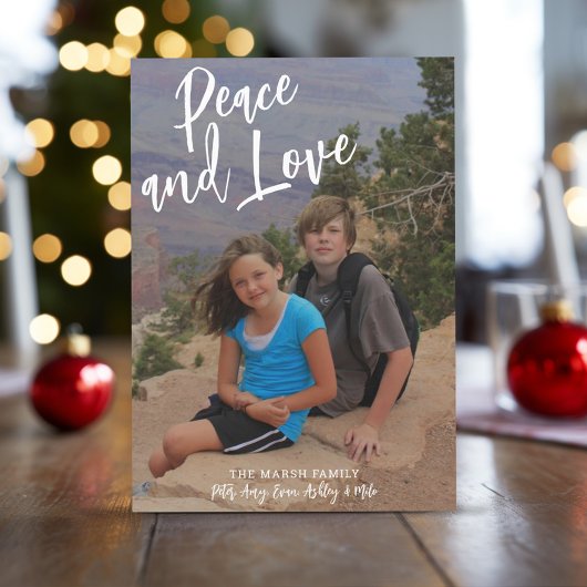 Foto met handgeschreven kerstcadeau Gold Pset Peac Feestdagenkaart