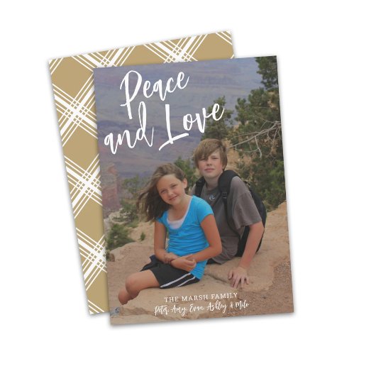 Foto met handgeschreven kerstcadeau Gold Pset Peac Feestdagenkaart