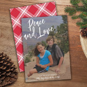 Foto met handgeschreven kerstcadeau Red Pset Peace Feestdagenkaart