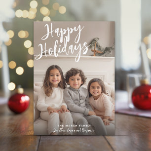 Foto met handgeschreven Kerstmis Aqua Pset Happy Feestdagenkaart