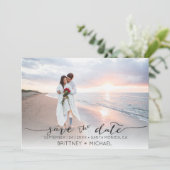 Foto met handgeschreven moderner zwart, sla de dat save the date (Staand voorkant)