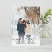 Foto met handgeschreven moderner zwart, sla de dat save the date (Staand voorkant)