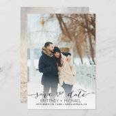 Foto met handgeschreven moderner zwart, sla de dat save the date (Voorkant / Achterkant)