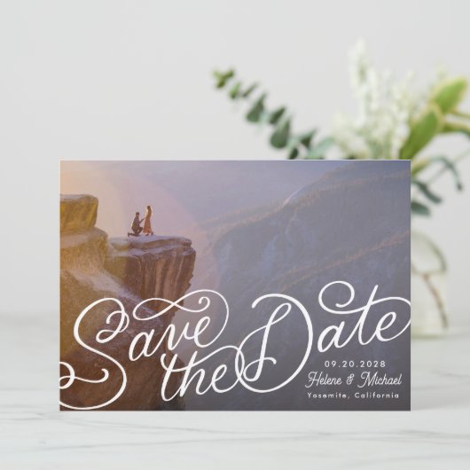 Foto met handschrift save the date (Staand voorkant)