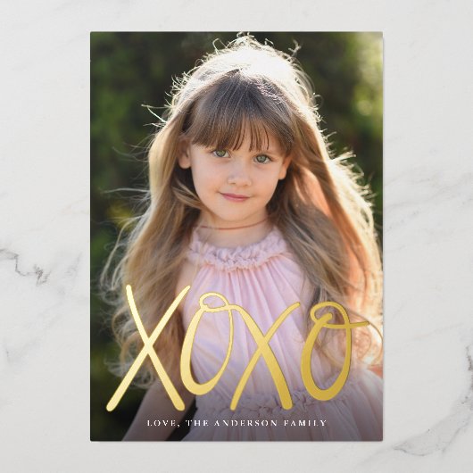 Foto met handschrift XOXO-Valentijnsdag Folie Feestdagenkaart (Voorkant)