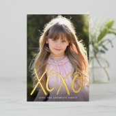 Foto met handschrift XOXO-Valentijnsdag Folie Feestdagenkaart (Staand Voorkant)