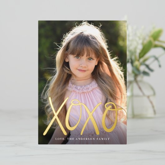 Foto met handschrift XOXO-Valentijnsdag Folie Feestdagenkaart (Staand Voorkant)