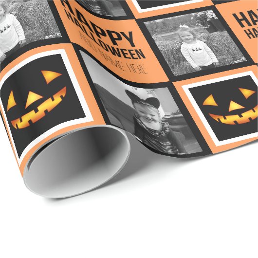 Foto met Happy Halloween Pumpkin - aangepaste groe Cadeaupapier (Rol Hoek)