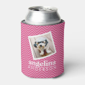 Foto met Hot Pink Chevron Pattern Aangepaste naam Blikjeskoeler (Blikje Voorkant)