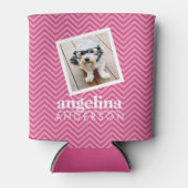 Foto met Hot Pink Chevron Pattern Aangepaste naam Blikjeskoeler (Voorkant)