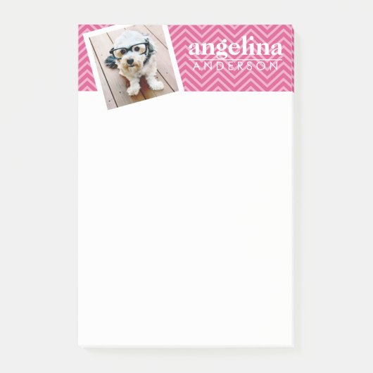 Foto met Hot Pink Chevron Pattern Aangepaste naam Post-it® Notes (Voorkant)