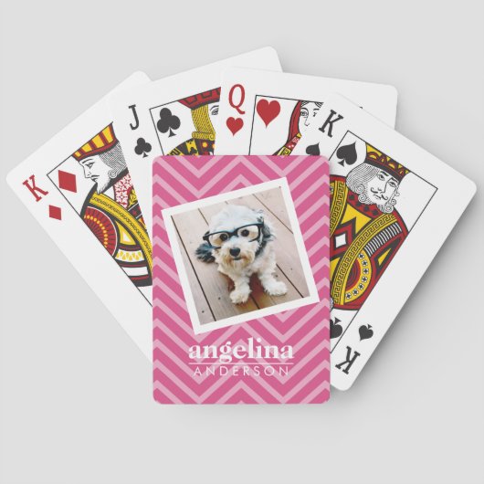 Foto met Hot Pink Chevron Pattern Aangepaste naam Speelkaarten (Achterkant)