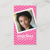 Foto met Hot Pink Chevron Pattern Aangepaste naam Visitekaartje (Voorkant)