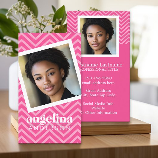 Foto met Hot Pink Chevron Pattern Aangepaste naam Visitekaartje