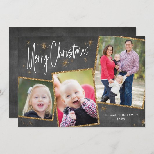 Foto met kerstkaart Faux Gold Glitter (Voorkant / Achterkant)