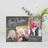 Foto met kerstkaart Faux Gold Glitter (Staand voorkant)