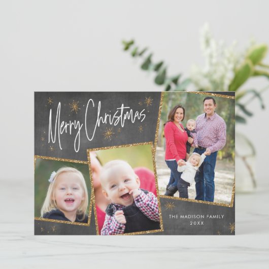 Foto met kerstkaart Faux Gold Glitter (Staand voorkant)