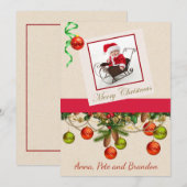 Foto met kerstKaart met Sleigh en Greens (Voorkant / Achterkant)