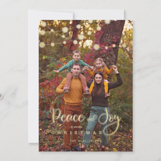 Foto met kerstlampjes Peace Joy Whimsical-script (Voorkant)