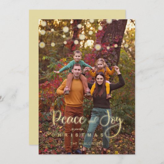 Foto met kerstlampjes Peace Joy Whimsical-script (Voorkant / Achterkant)