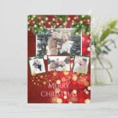 Foto met kerstmis Kaart String Lights Gold Stars (Staand voorkant)