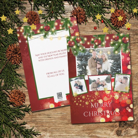 Foto met kerstmis Kaart String Lights Gold Stars