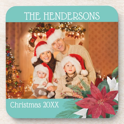 Foto met Kerstmis Poinsettia Bier Onderzetter (Voorkant)