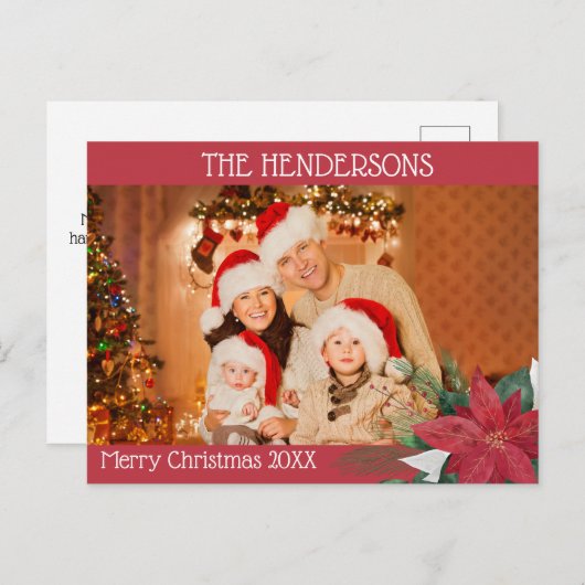 Foto met Kerstmis Poinsettia Feestdagenkaart (Voorkant / Achterkant)