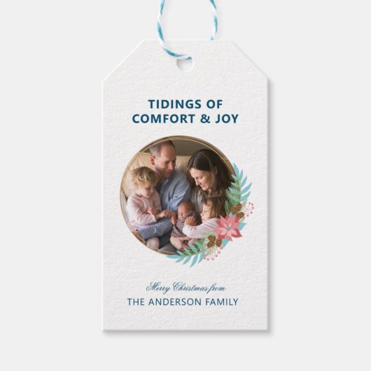 Foto met Kerstmis: Poinsettia Holiday Cadeaulabel (Voorkant)