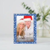 Foto met Kerstmis Snowflake Elegant Script Blue Feestdagenkaart (Staand voorkant)