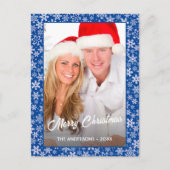 Foto met Kerstmis Snowflake Elegant Script Blue Feestdagenkaart (Voorkant)